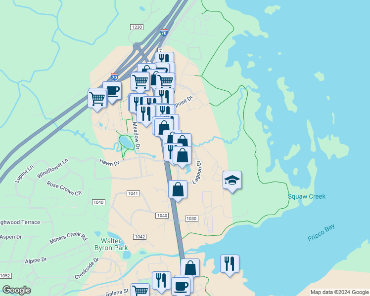 map of restaurants, bars, coffee shops, grocery stores, and more near 900 Meadow Creek Drive in Dillon
