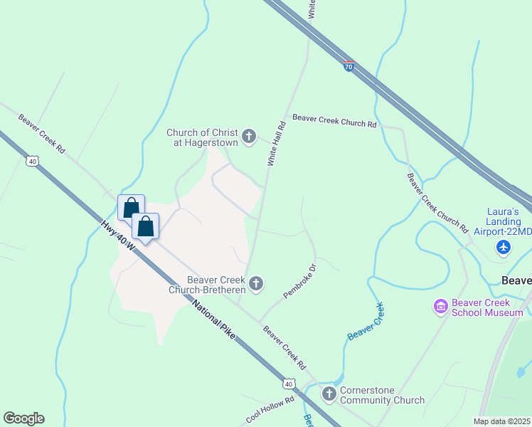 map of restaurants, bars, coffee shops, grocery stores, and more near 9911 White Hall Road in Hagerstown