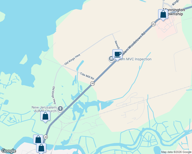 map of restaurants, bars, coffee shops, grocery stores, and more near 145 New Jersey 45 in Mannington Township