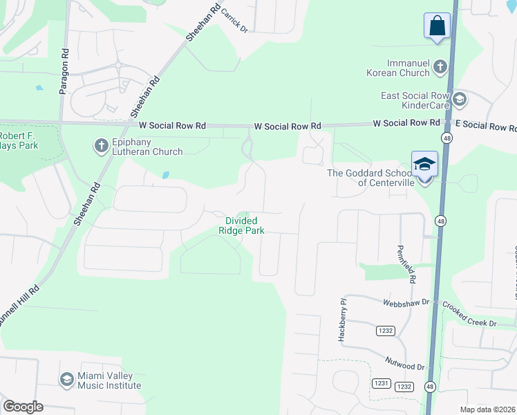 map of restaurants, bars, coffee shops, grocery stores, and more near 10157 Benham Drive in Dayton