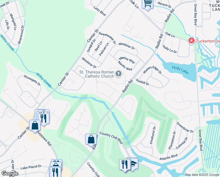 map of restaurants, bars, coffee shops, grocery stores, and more near 142 Westchester Drive in Little Egg Harbor Township