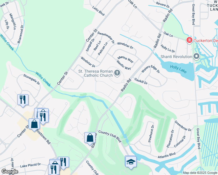 map of restaurants, bars, coffee shops, grocery stores, and more near 142 Westchester Drive in Little Egg Harbor Township