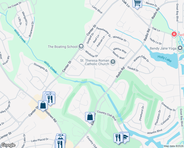 map of restaurants, bars, coffee shops, grocery stores, and more near 43 Whitemarsh Court in Ocean County