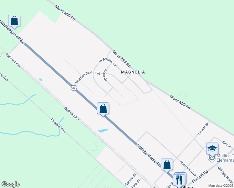 map of restaurants, bars, coffee shops, grocery stores, and more near 4161 Anna Drive in Hammonton