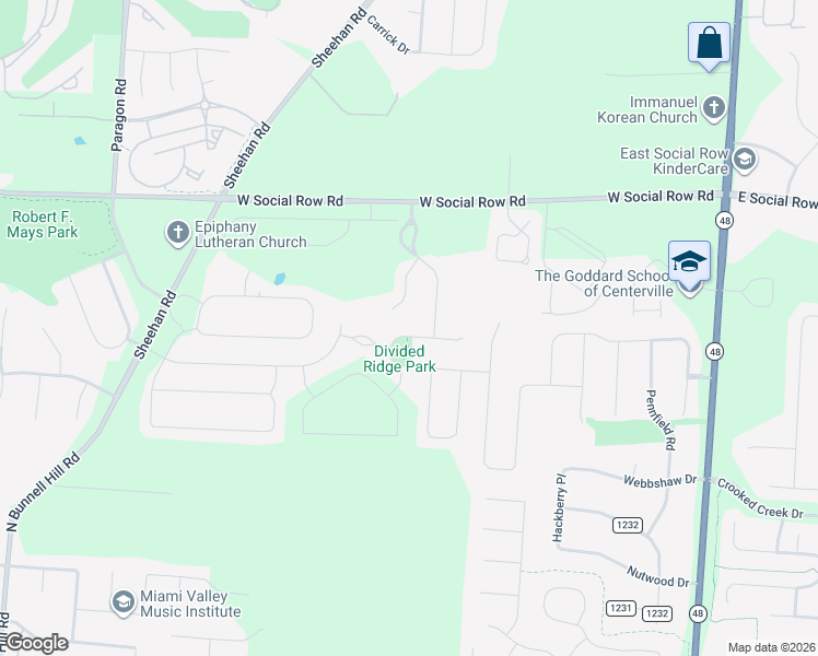 map of restaurants, bars, coffee shops, grocery stores, and more near 10157 Benham Drive in Dayton
