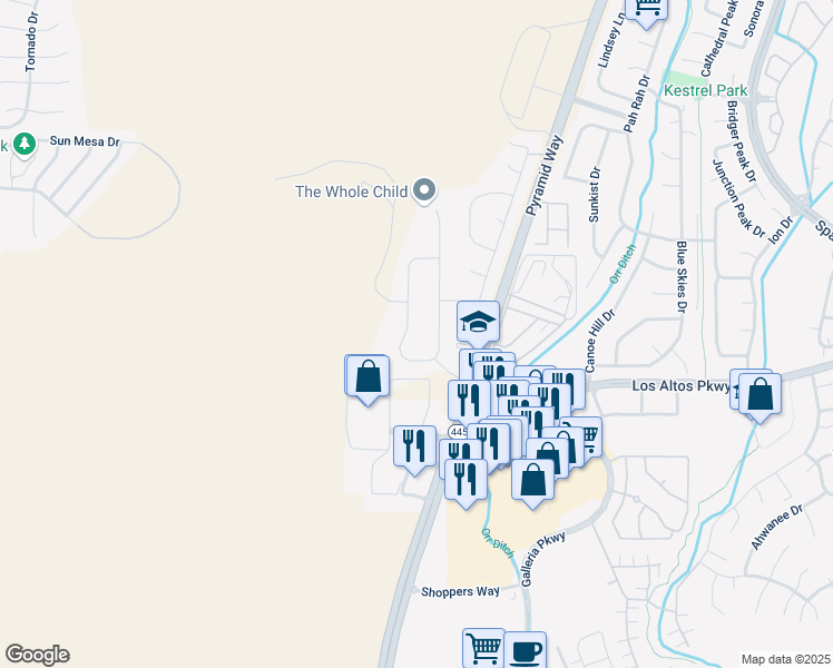 map of restaurants, bars, coffee shops, grocery stores, and more near 6531 Jamon Drive in Sparks