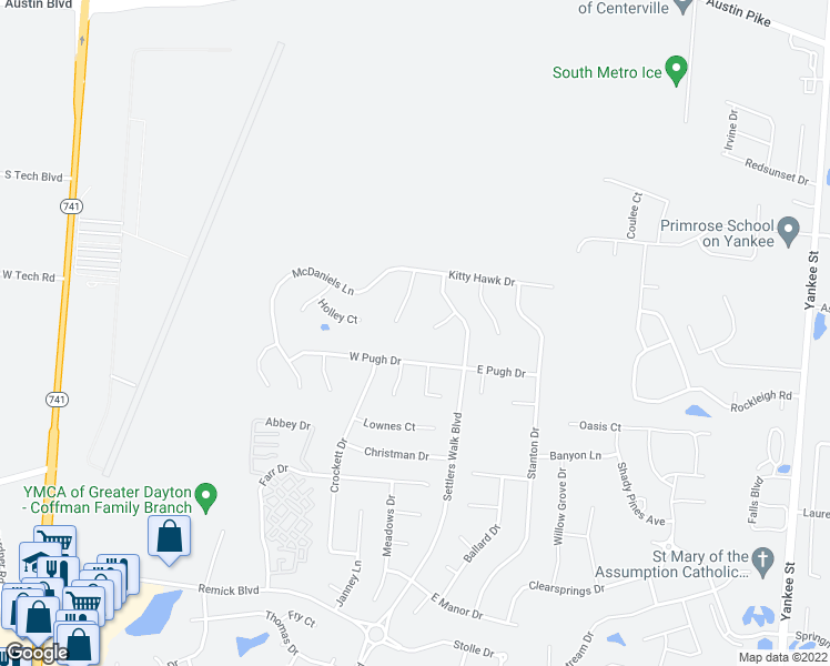 map of restaurants, bars, coffee shops, grocery stores, and more near 75 Orville Court in Springboro