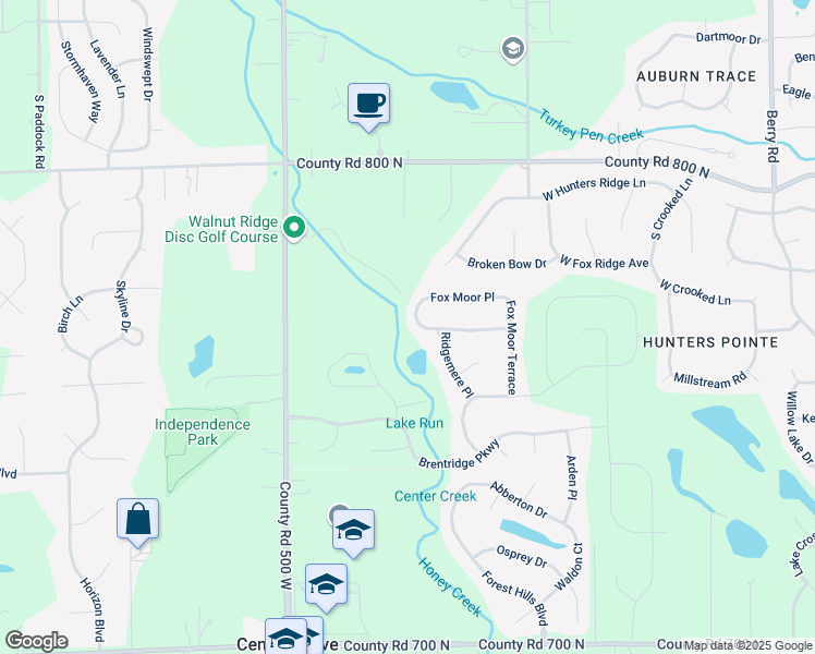 map of restaurants, bars, coffee shops, grocery stores, and more near 4671 Fox Moor Place in Greenwood