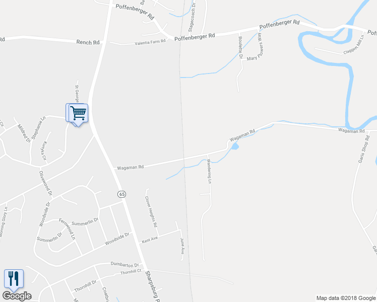 map of restaurants, bars, coffee shops, grocery stores, and more near 18604 Wagaman Road in Hagerstown