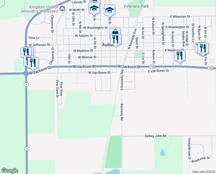 map of restaurants, bars, coffee shops, grocery stores, and more near 400-458 West Harrison Street in Auburn