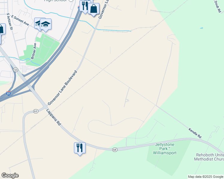 map of restaurants, bars, coffee shops, grocery stores, and more near 10127 Wilkes Drive in Williamsport