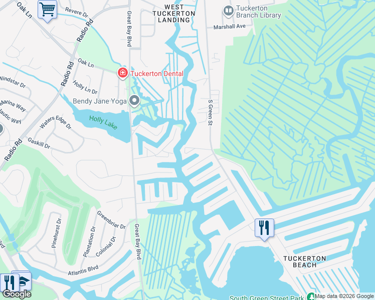 map of restaurants, bars, coffee shops, grocery stores, and more near 149 Bass Road in Tuckerton