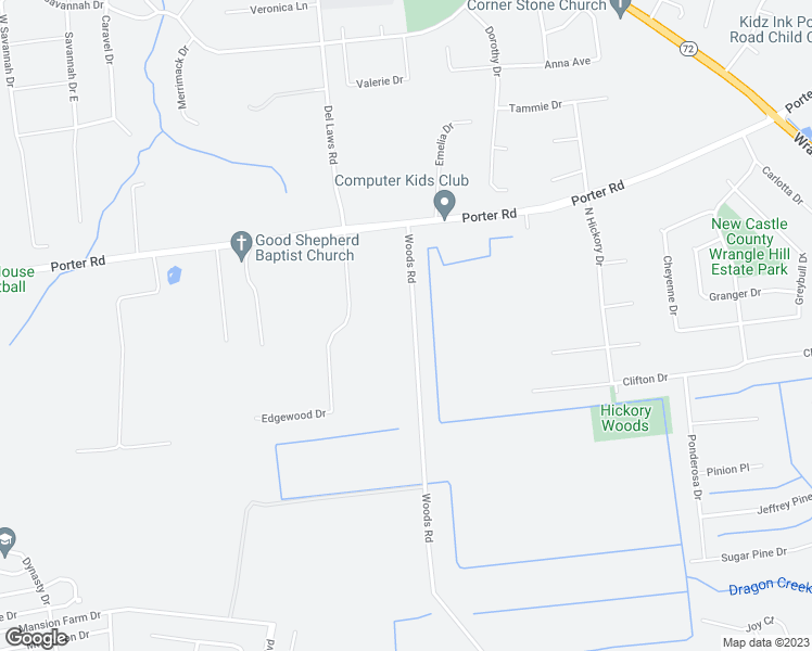 map of restaurants, bars, coffee shops, grocery stores, and more near 486 Woods Road in Bear