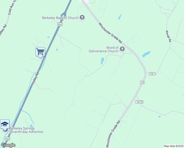 map of restaurants, bars, coffee shops, grocery stores, and more near Honey Crest Drive in Berkeley Springs