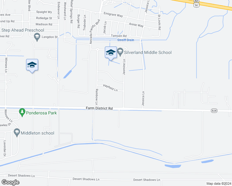 map of restaurants, bars, coffee shops, grocery stores, and more near 2287 Hayfield Lane in Fernley