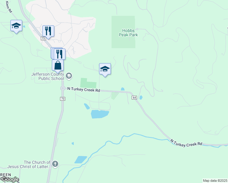 map of restaurants, bars, coffee shops, grocery stores, and more near 26663 North Turkey Creek Road in Evergreen