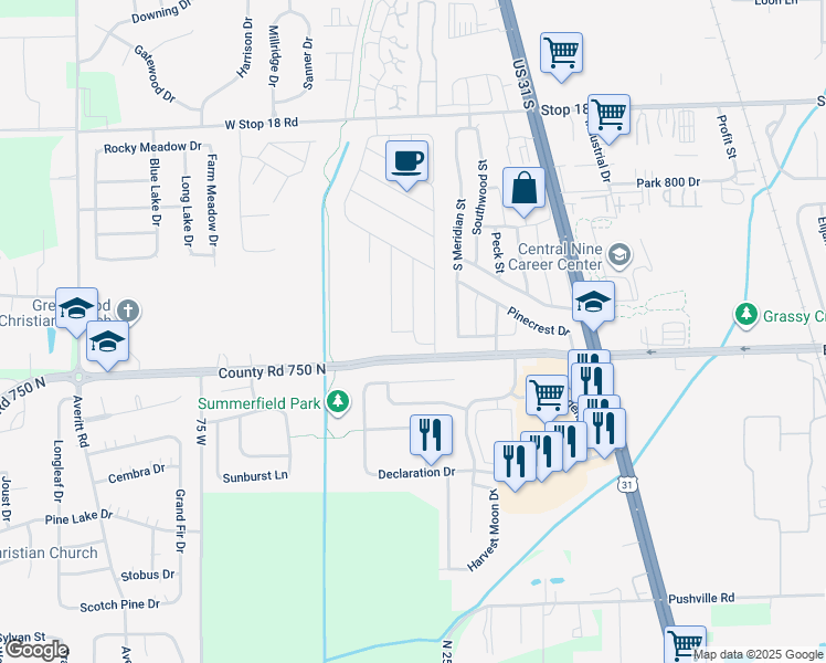 map of restaurants, bars, coffee shops, grocery stores, and more near 1872 Eastwood Street in Greenwood