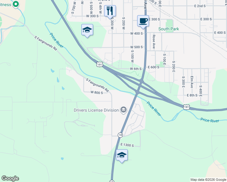 map of restaurants, bars, coffee shops, grocery stores, and more near 783 South Fairgrounds Road in Price
