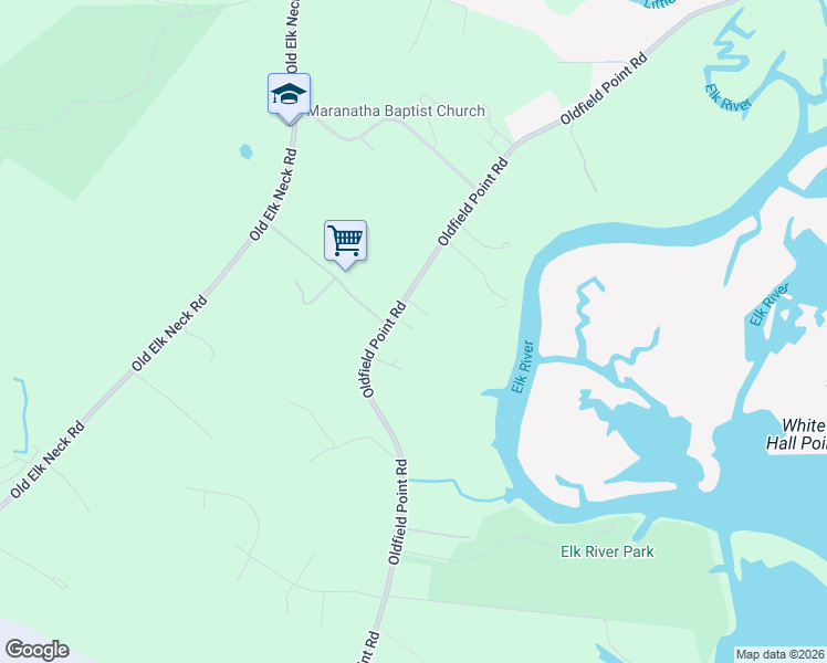 map of restaurants, bars, coffee shops, grocery stores, and more near 2192 Oldfield Point Road in Elkton