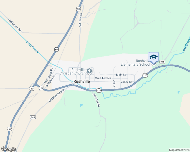 map of restaurants, bars, coffee shops, grocery stores, and more near 205 4th Street in Rushville