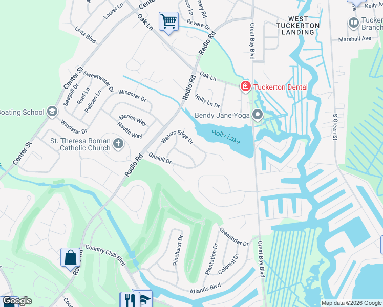 map of restaurants, bars, coffee shops, grocery stores, and more near 36 Waters Edge Drive in Little Egg Harbor Township