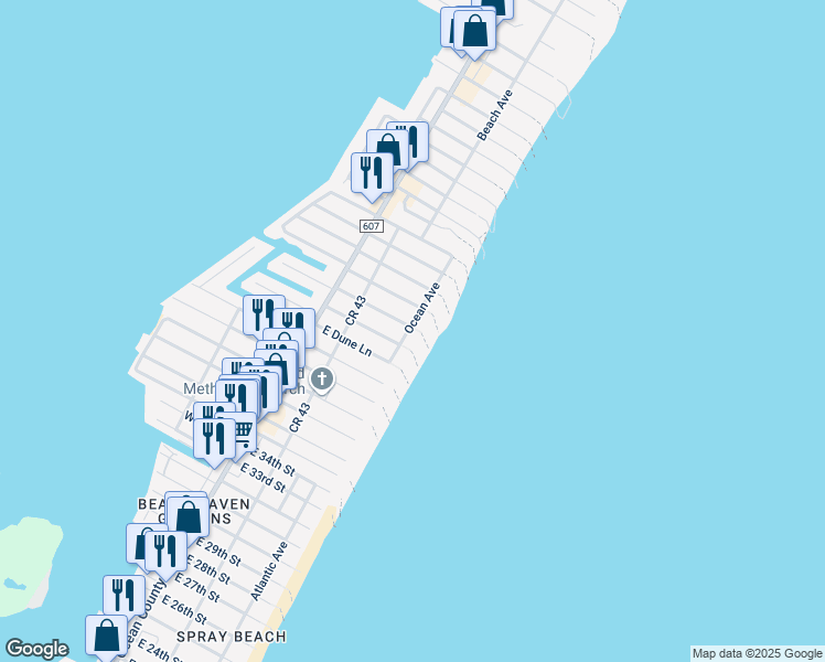 map of restaurants, bars, coffee shops, grocery stores, and more near 12415 Ocean Avenue in Long Beach