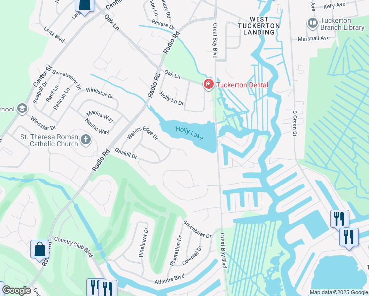 map of restaurants, bars, coffee shops, grocery stores, and more near 45 Waters Edge Drive in Ocean County