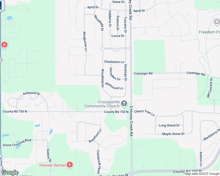 map of restaurants, bars, coffee shops, grocery stores, and more near 1181 Richmond Lane in Greenwood