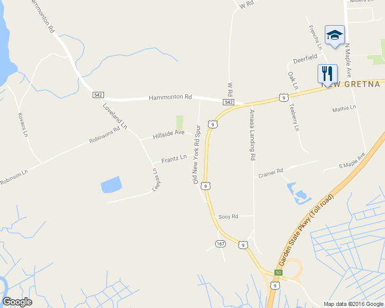 map of restaurants, bars, coffee shops, grocery stores, and more near 14 Frantz Lane in Tuckerton