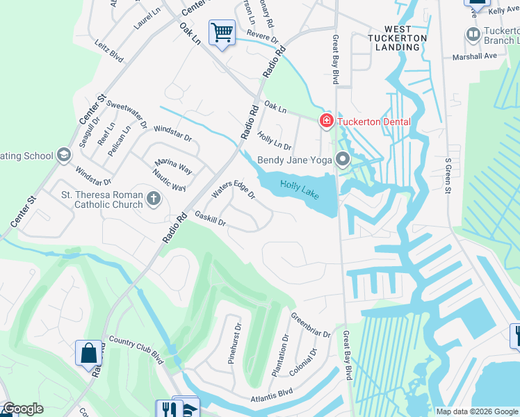 map of restaurants, bars, coffee shops, grocery stores, and more near 36 Waters Edge Drive in Little Egg Harbor Township