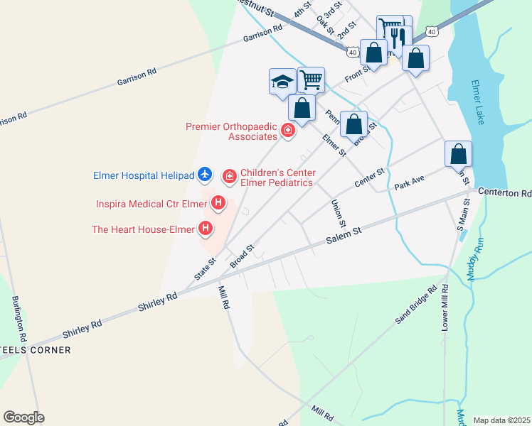 map of restaurants, bars, coffee shops, grocery stores, and more near 408 State Street in Elmer
