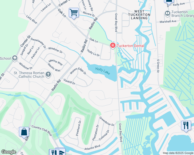 map of restaurants, bars, coffee shops, grocery stores, and more near 45 Waters Edge Drive in Little Egg Harbor Township