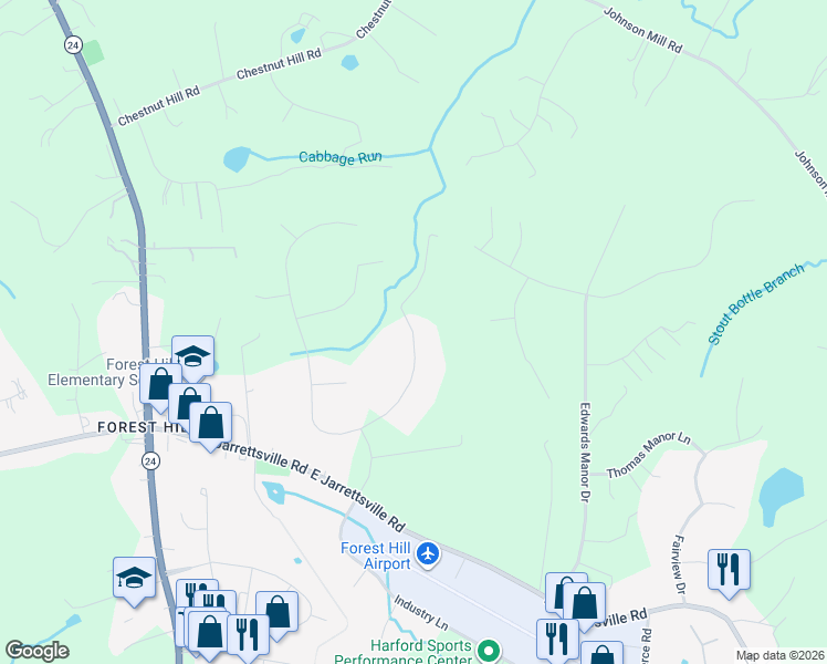 map of restaurants, bars, coffee shops, grocery stores, and more near 127 Theodora Court in Forest Hill