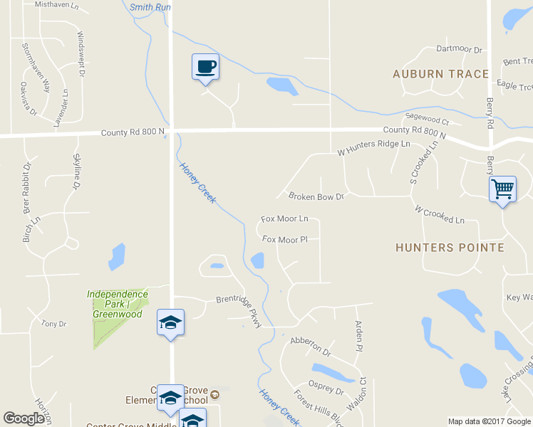 map of restaurants, bars, coffee shops, grocery stores, and more near 4664 Fox Moor Lane in Greenwood