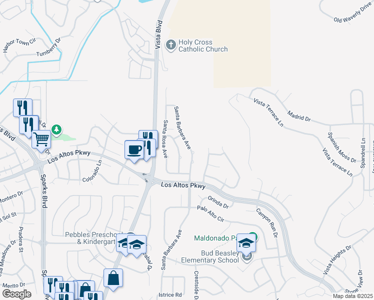 map of restaurants, bars, coffee shops, grocery stores, and more near 5325 Santa Barbara Avenue in Sparks