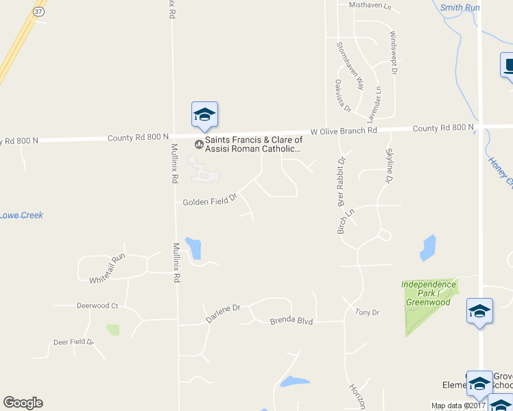 map of restaurants, bars, coffee shops, grocery stores, and more near 1831 Angel View Drive in Greenwood