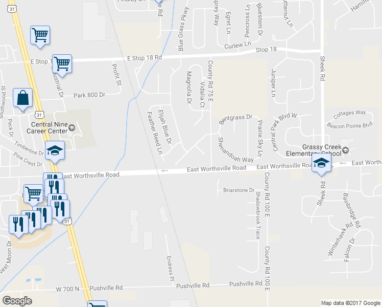 map of restaurants, bars, coffee shops, grocery stores, and more near 781 Wheatgrass Drive in Greenwood