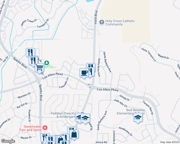 map of restaurants, bars, coffee shops, grocery stores, and more near 5390 Santa Anita Drive in Sparks