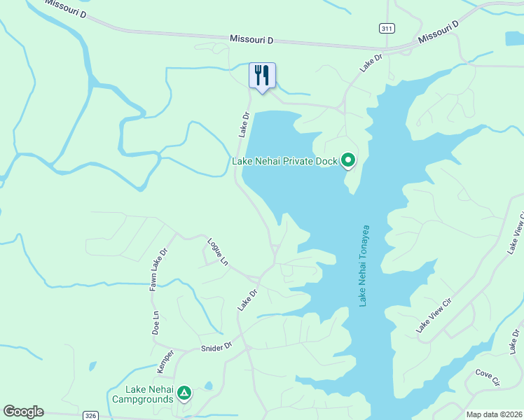 map of restaurants, bars, coffee shops, grocery stores, and more near Lake Drive in Keytesville