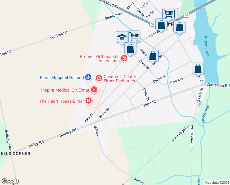 map of restaurants, bars, coffee shops, grocery stores, and more near 408 State Street in Elmer