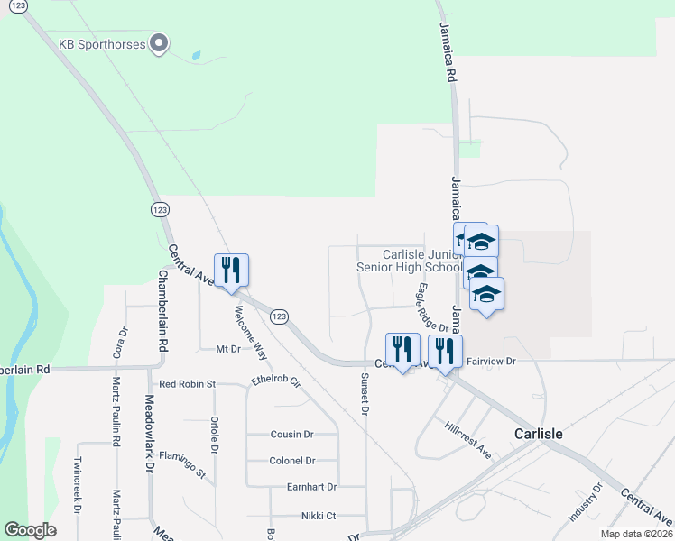 map of restaurants, bars, coffee shops, grocery stores, and more near 138 Wolf Creek Court in Carlisle