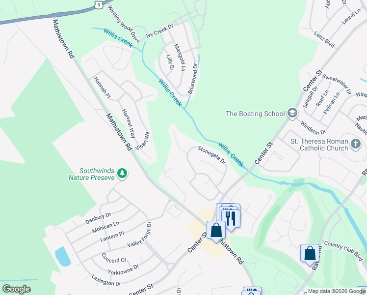 map of restaurants, bars, coffee shops, grocery stores, and more near 43 Stonegate Drive in Little Egg Harbor Township