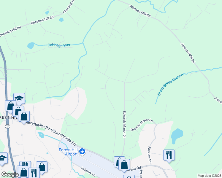 map of restaurants, bars, coffee shops, grocery stores, and more near 2420 Feather Mae Court in Harford County