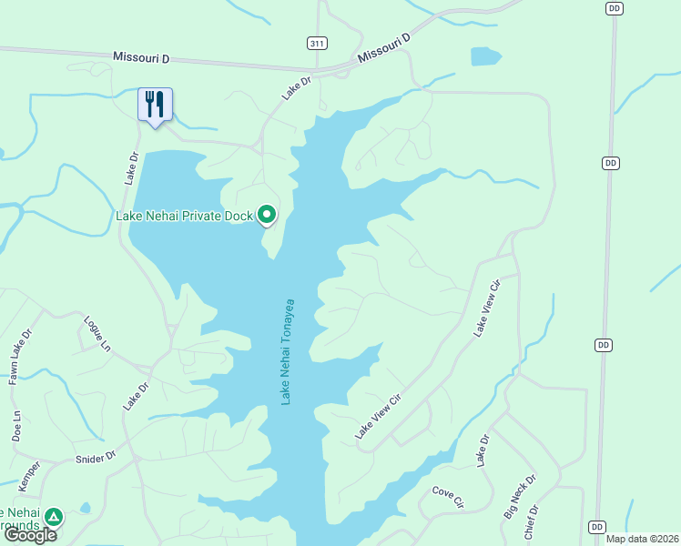 map of restaurants, bars, coffee shops, grocery stores, and more near Lake Road in Keytesville