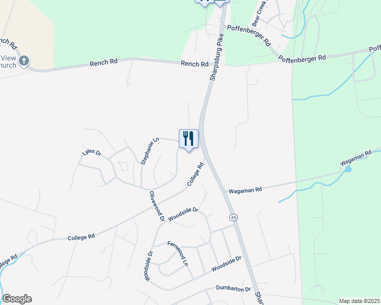map of restaurants, bars, coffee shops, grocery stores, and more near 18360 College Road in Hagerstown