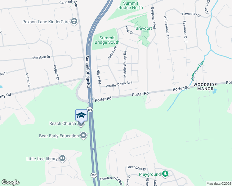 map of restaurants, bars, coffee shops, grocery stores, and more near 8 Constance Court in Bear