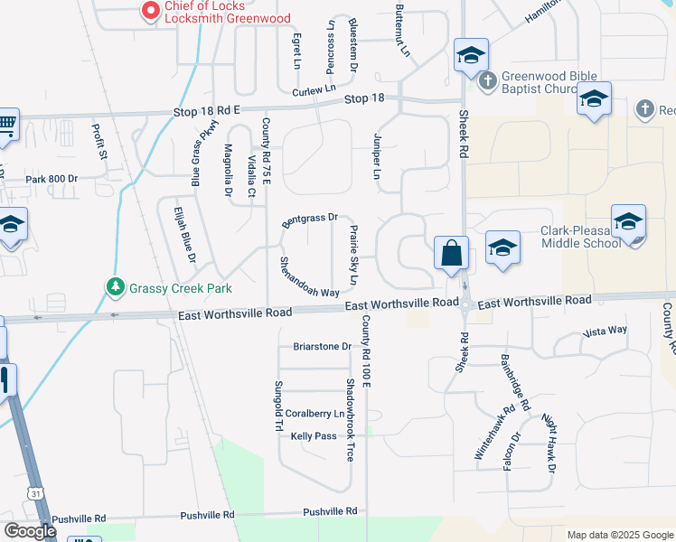 map of restaurants, bars, coffee shops, grocery stores, and more near 2015 Morning Light Lane in Greenwood