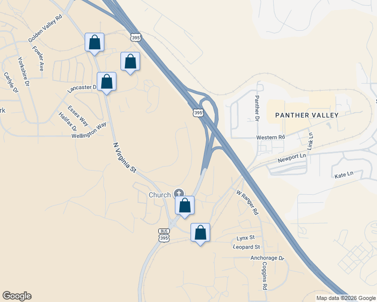 map of restaurants, bars, coffee shops, grocery stores, and more near 7156 Crest Hill Drive in Reno