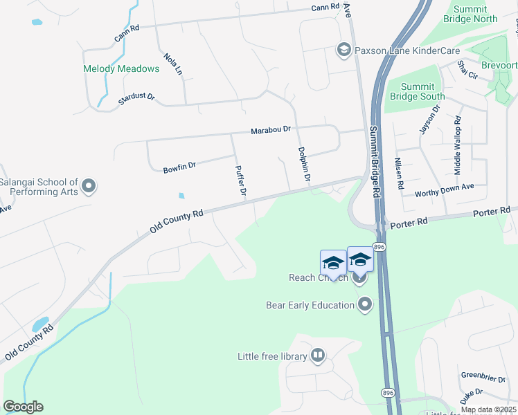 map of restaurants, bars, coffee shops, grocery stores, and more near 2526 Old County Road in Newark
