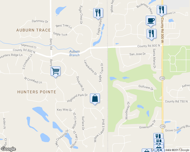 map of restaurants, bars, coffee shops, grocery stores, and more near 1836 Lanarkshire Drive in Greenwood